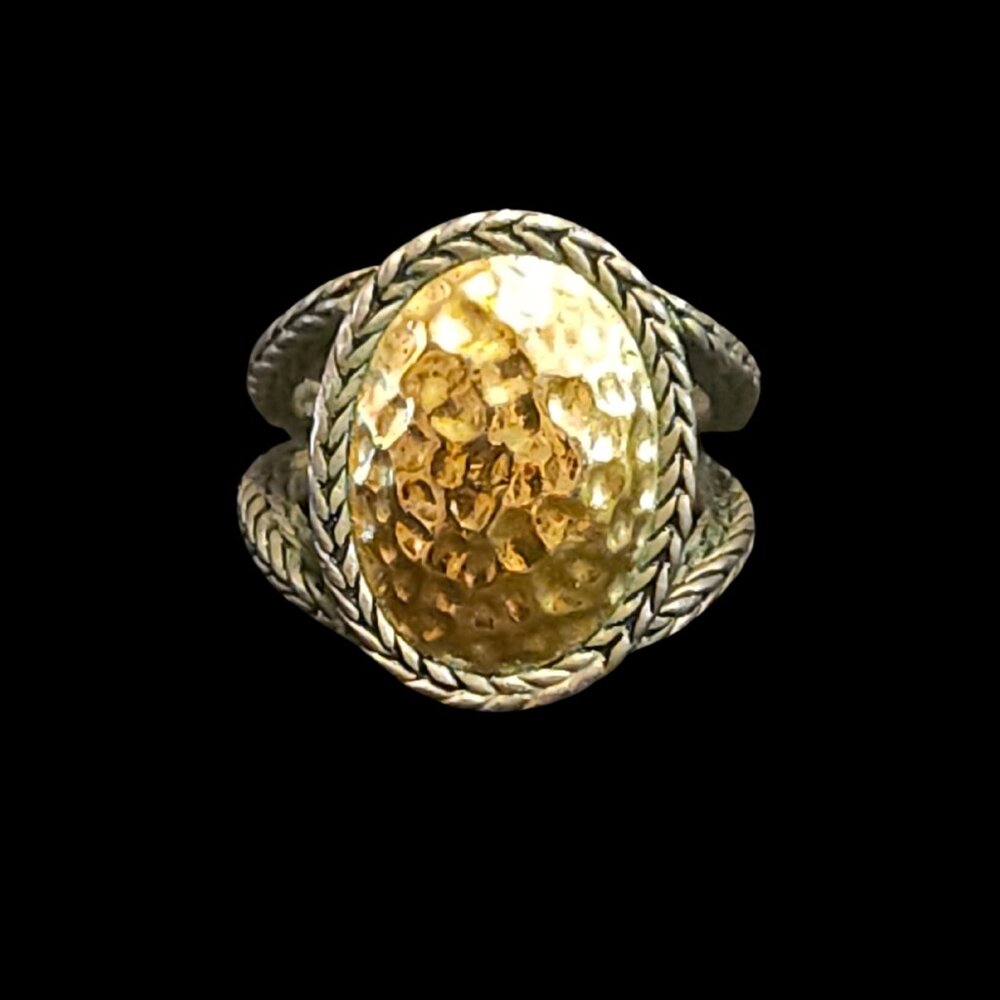 Hammered Two-Tone Oval Ring - Gold Center